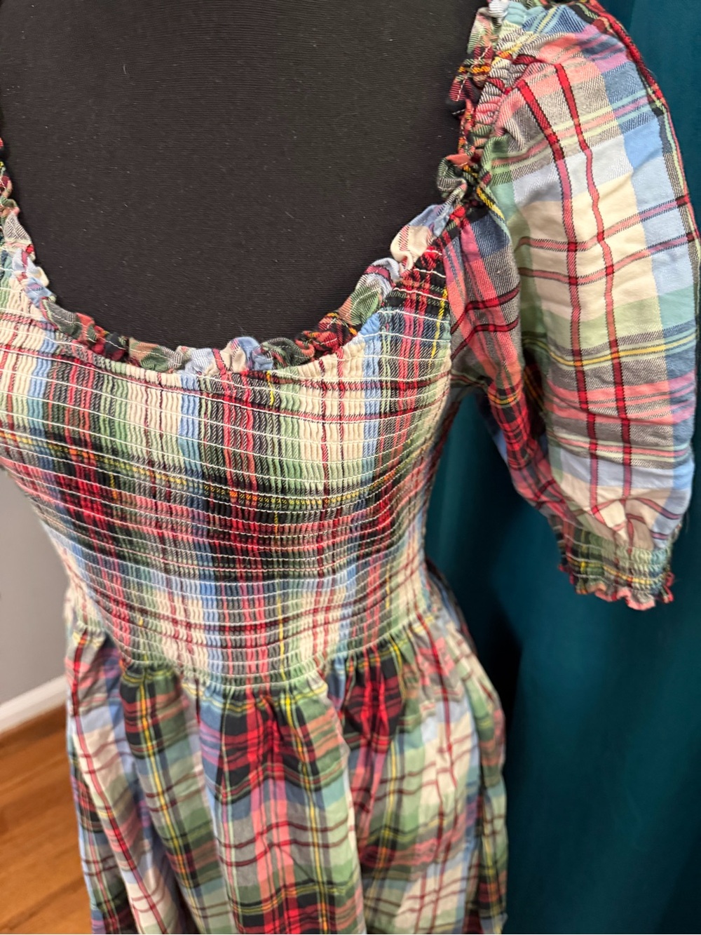 Hill House Multicolor Plaid Midi Dress with Puff Sleeves - Picture 2 of 3